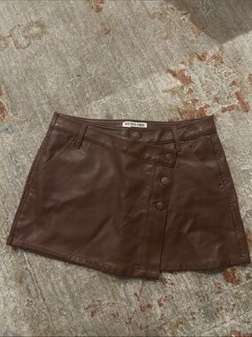 We The Free Chocolate Brown Faux-Leather Button Mini Skirt size 28 Like new